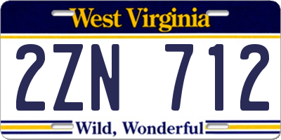 WV license plate 2ZN712