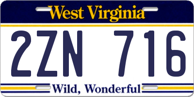 WV license plate 2ZN716