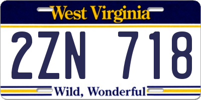 WV license plate 2ZN718