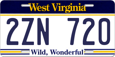 WV license plate 2ZN720