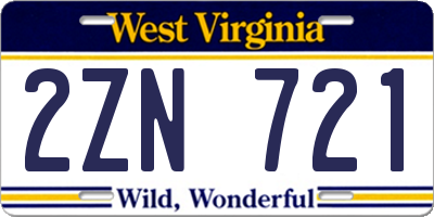 WV license plate 2ZN721