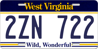 WV license plate 2ZN722