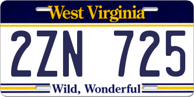 WV license plate 2ZN725