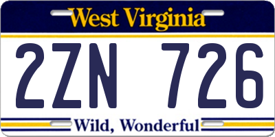 WV license plate 2ZN726