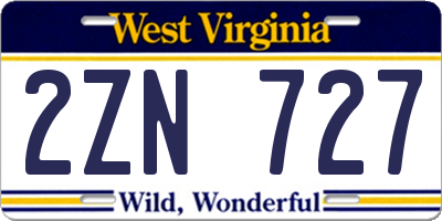 WV license plate 2ZN727