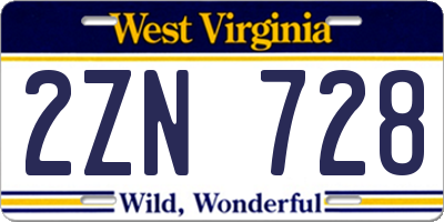 WV license plate 2ZN728