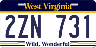 WV license plate 2ZN731