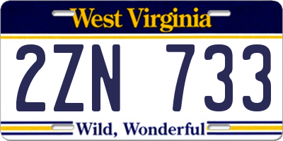 WV license plate 2ZN733