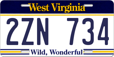 WV license plate 2ZN734