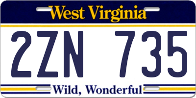 WV license plate 2ZN735