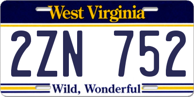 WV license plate 2ZN752