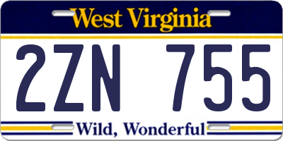 WV license plate 2ZN755