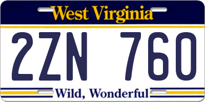 WV license plate 2ZN760