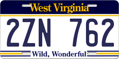 WV license plate 2ZN762