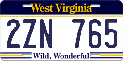 WV license plate 2ZN765