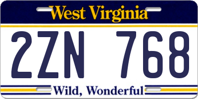 WV license plate 2ZN768