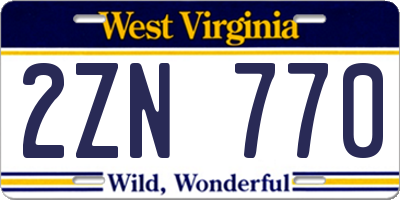 WV license plate 2ZN770
