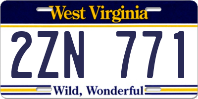 WV license plate 2ZN771