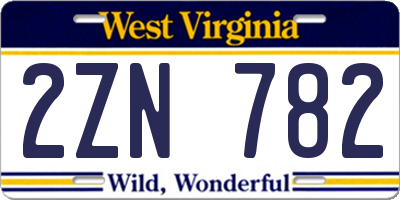 WV license plate 2ZN782