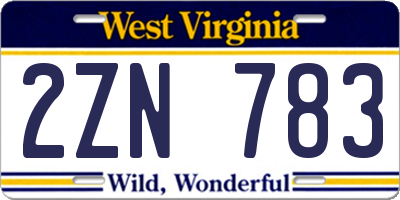 WV license plate 2ZN783