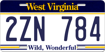 WV license plate 2ZN784