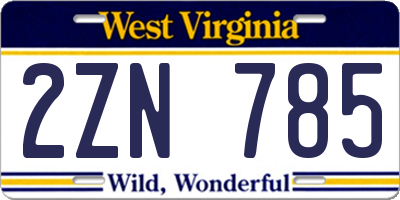 WV license plate 2ZN785