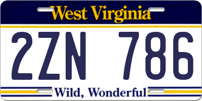 WV license plate 2ZN786