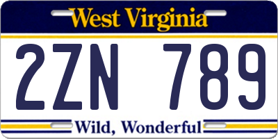 WV license plate 2ZN789
