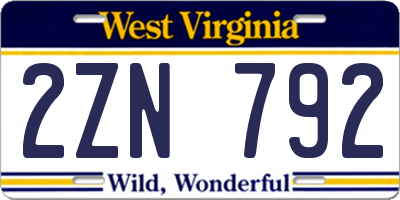WV license plate 2ZN792