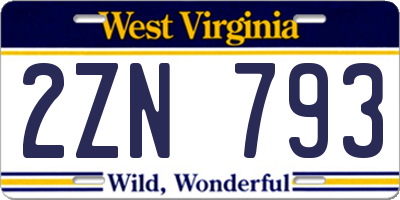 WV license plate 2ZN793