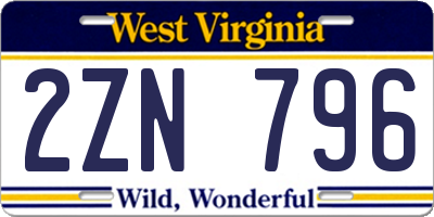 WV license plate 2ZN796