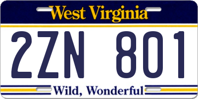 WV license plate 2ZN801