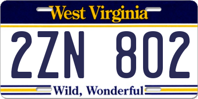 WV license plate 2ZN802