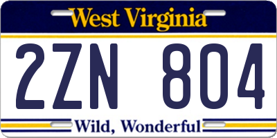 WV license plate 2ZN804