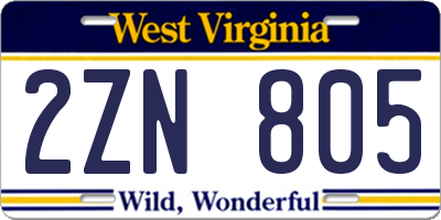 WV license plate 2ZN805