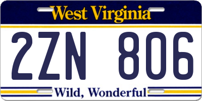 WV license plate 2ZN806