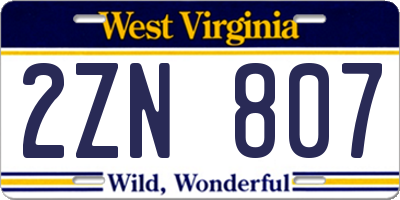 WV license plate 2ZN807