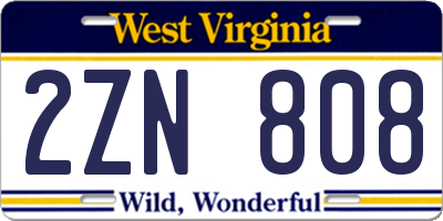 WV license plate 2ZN808