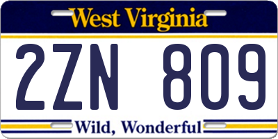 WV license plate 2ZN809