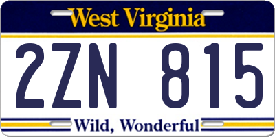 WV license plate 2ZN815
