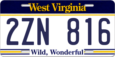 WV license plate 2ZN816