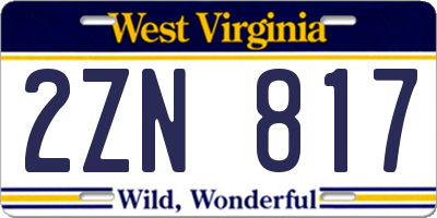 WV license plate 2ZN817
