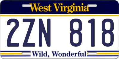 WV license plate 2ZN818