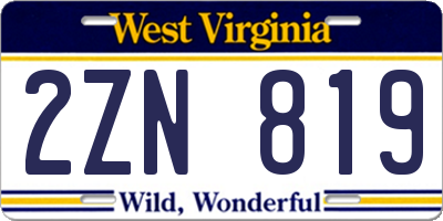 WV license plate 2ZN819