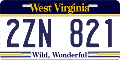 WV license plate 2ZN821