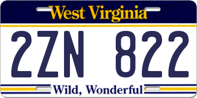 WV license plate 2ZN822