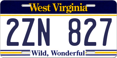 WV license plate 2ZN827