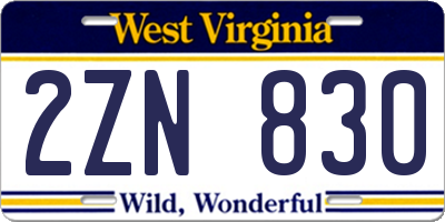 WV license plate 2ZN830