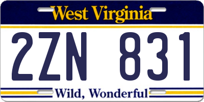 WV license plate 2ZN831