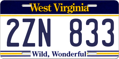 WV license plate 2ZN833